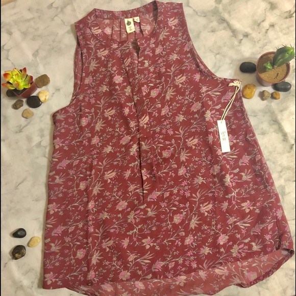 🌵LET IT BE sleeveless dark mauve wild flower 🌵 - Picture 1 of 5